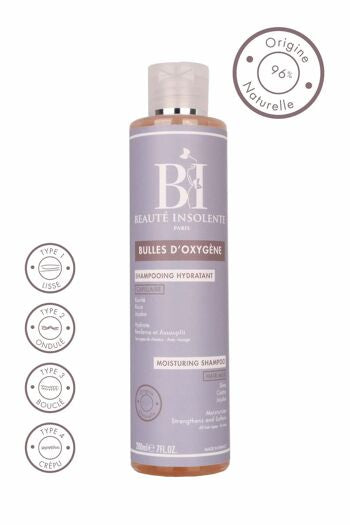 BEAUTÉ INSOLENTE -Shampooing Hydratant Bulle d’oxygène -Bio 97%d’origine naturelle 86/100 Note Yuka🥕250ML