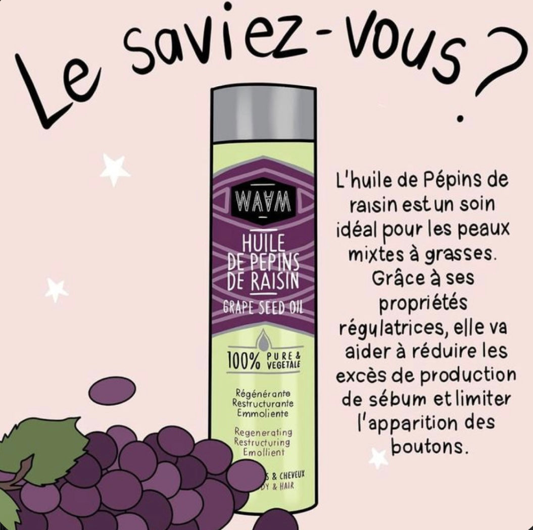 Huile végétale de Pépins de raisin - Waam Cosmetics