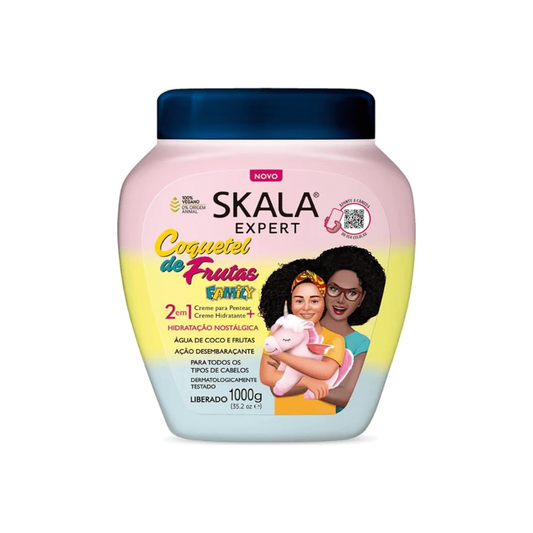 Crème ultra-hydratante. Formule enrichie en fruits tropicaux. Pour une cheveulure soyeuse et pleine de brillance. Skala Expert Coquetel de Frutas.