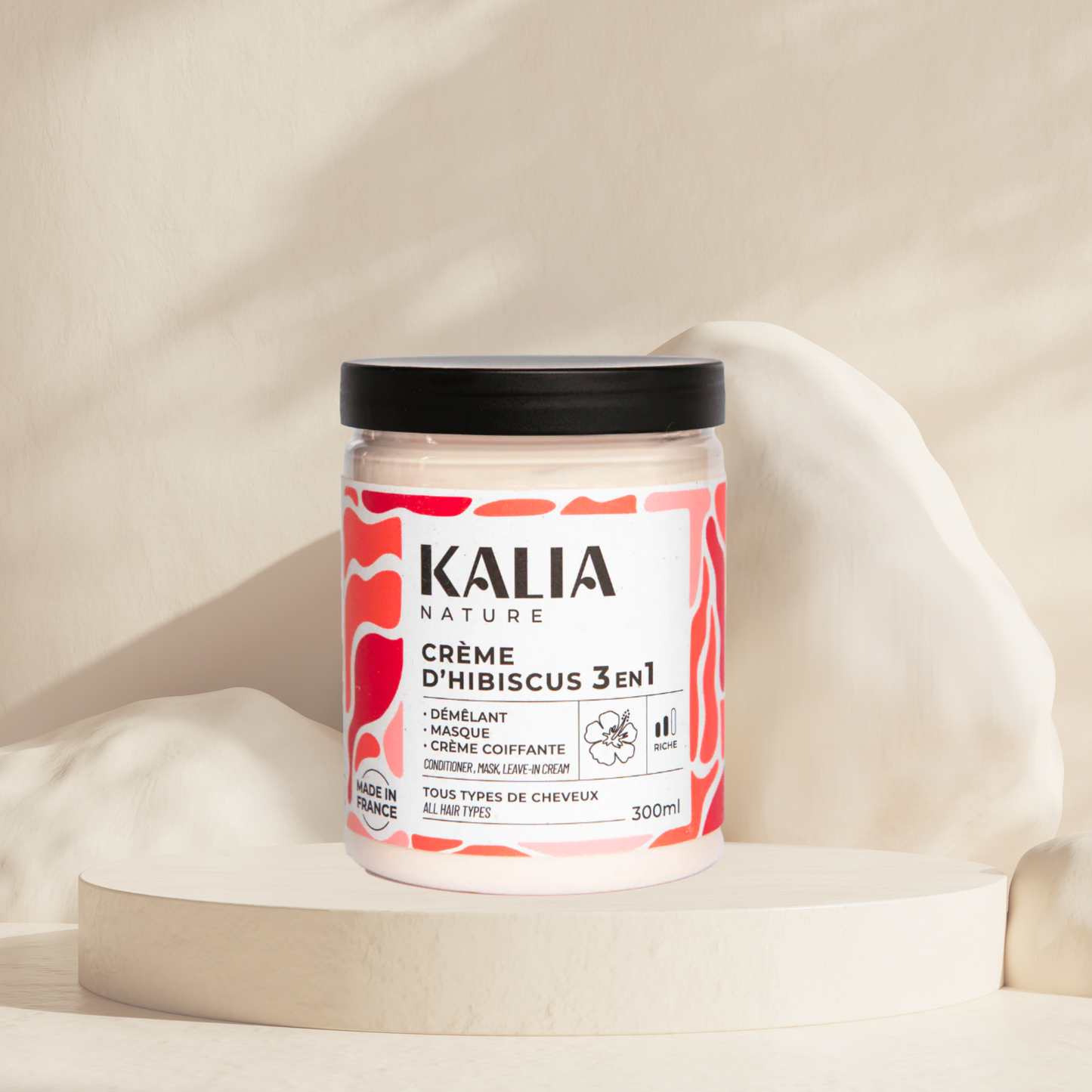 KALIA NATURE -Crème d'hibiscus 3-en-1 - Cheveux Bouclés & Crépus Doux, Nourris et Brillants 300 ML