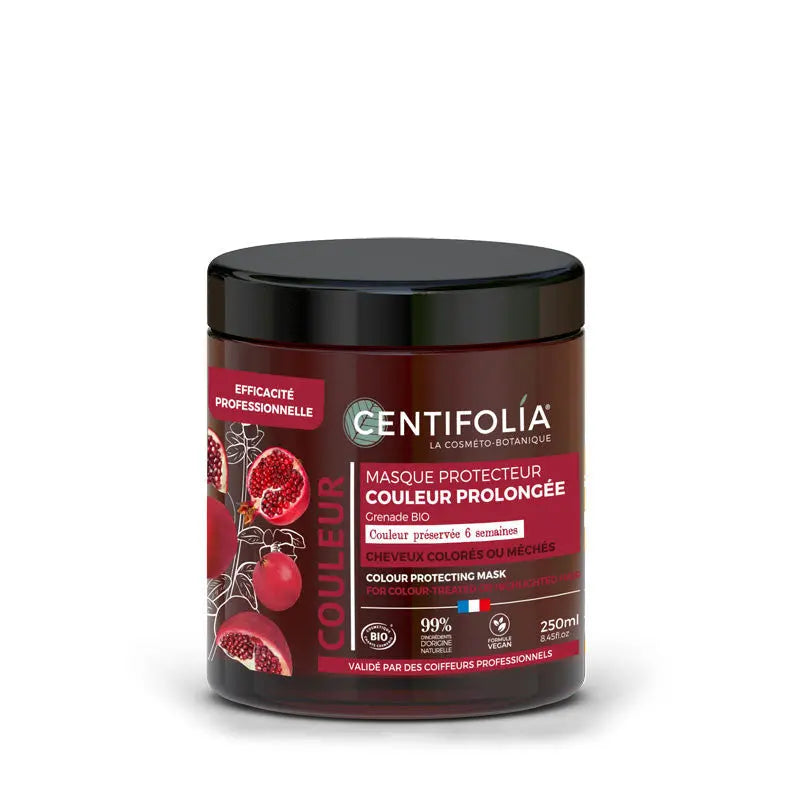 CENTIFOLIA-MASQUE PROTECTEUR COULEUR PROLONGÉE 
Couleur préservée 6 semaines
Actif biomimétique & anti-gaspi
Parfum 100% naturel 
CHEVEUX COLORES OU MECHES 100/100 Note Yuka🥕250ML Centifolia