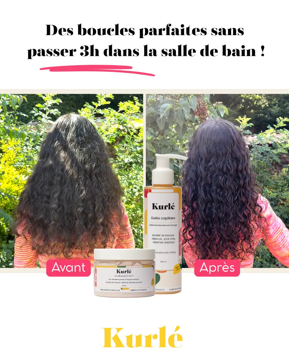 KURLÉ-Gelée définissante Formulé pour cheveux bouclés & frisés
Définit les boucles, sans effet cartonné
Tenue souple des boucles 50/100 Note Yuka 🥕240ML Organics Beam