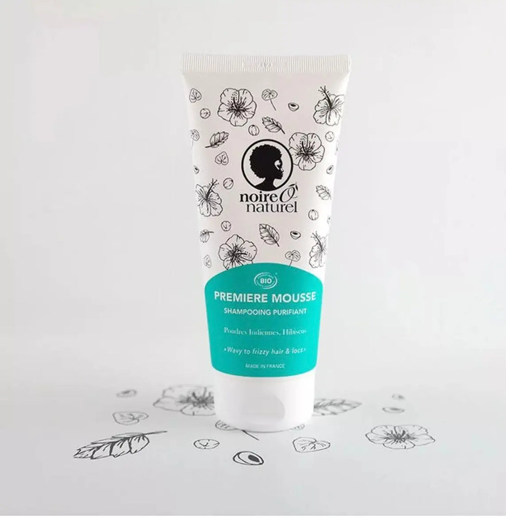 NOIR Ô NATUREL -Shampooing PREMIÈRE MOUSSE purifiant poudres indiennes et hibiscus 86/100 Note Yuka🥕 Noire ô naturel
