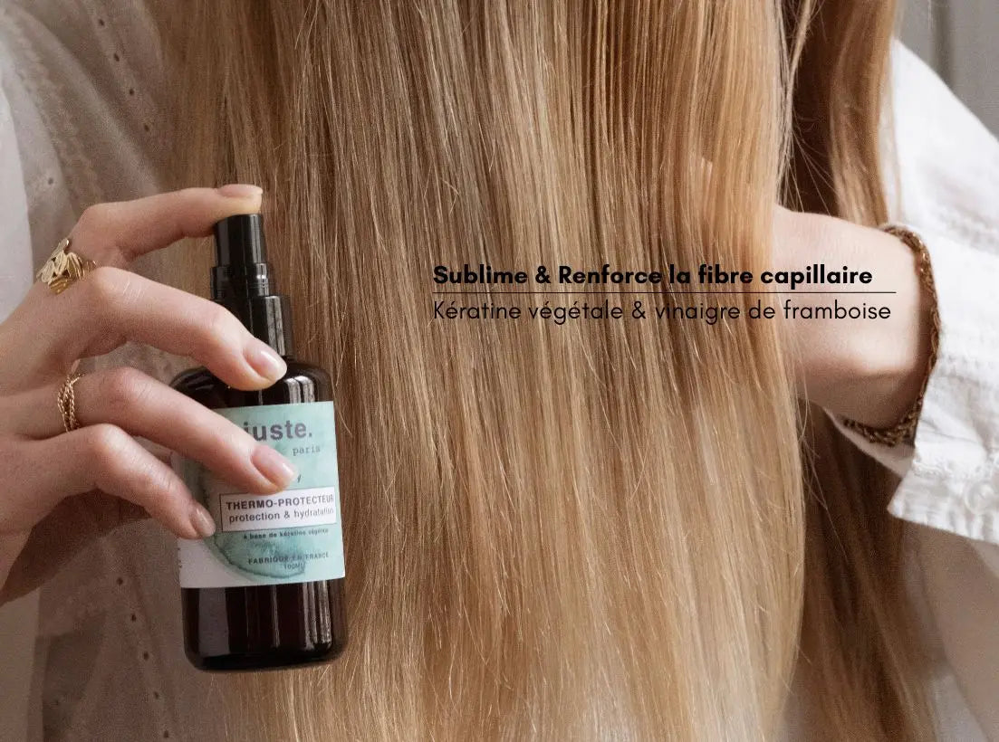 JUSTE .paris Spray thermo protecteur à la kératine végétale , vinaigre de framboise & Aloe Vera  lisseur, sèche cheveux & boucleur  100ML JUSTE PARIS