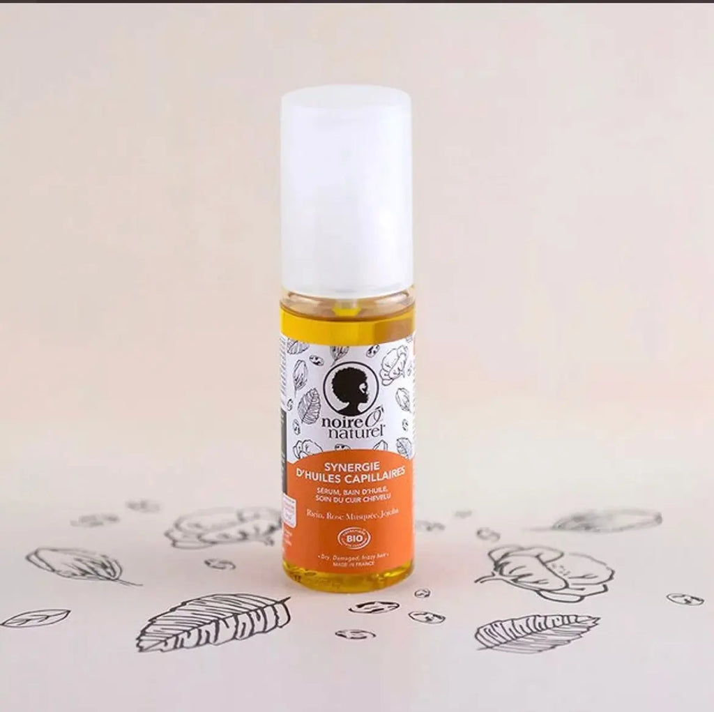 NOIRE Ô NATUREL-Huile nourrissante BIO 100% naturelle SYNERGIE D'HUILES CAPILLAIRES Ricin, Jojoba &Rose musqué 33/100 Note Yuka 🥕 Noire ô naturel