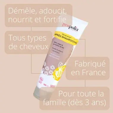 PROPOLIA- Après-shampoing certifié Bio Miel, Argan & Protéines de blé 93/100 Note Yuka🥕150ML Propolia