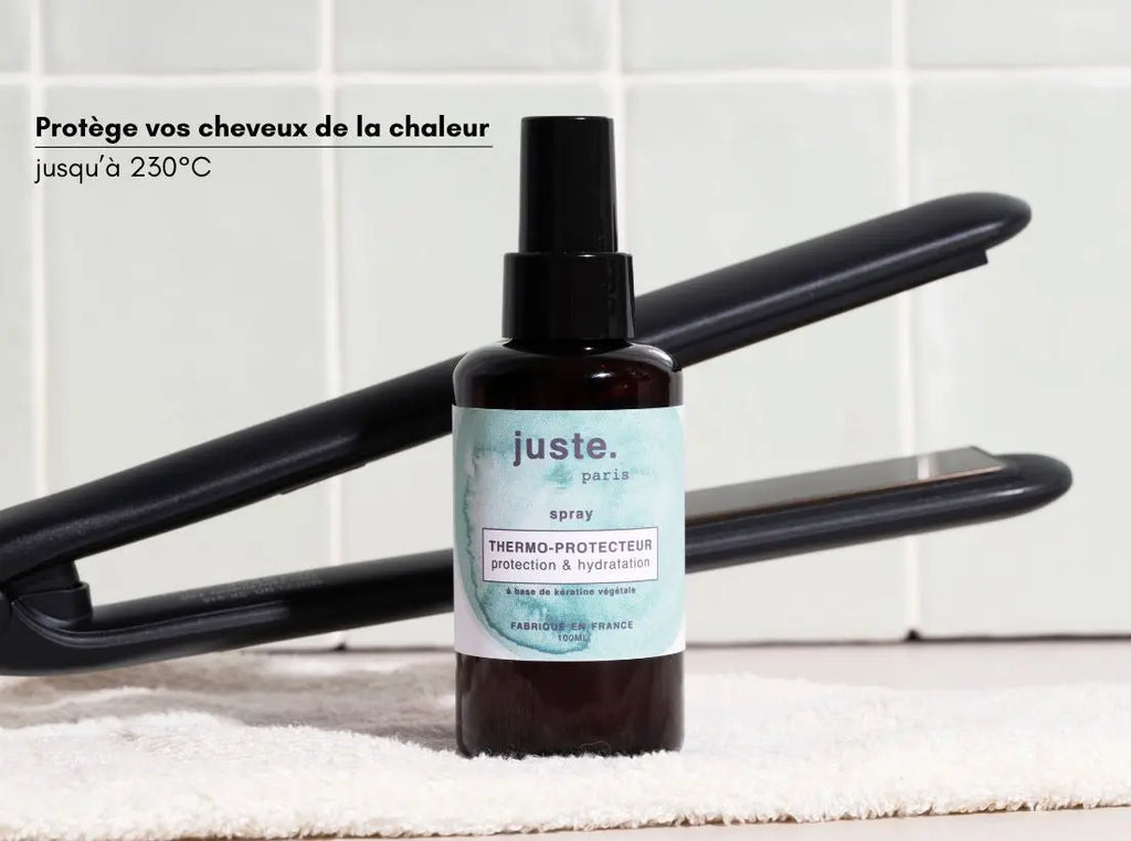 JUSTE .paris Spray thermo protecteur à la kératine végétale , vinaigre de framboise & Aloe Vera  lisseur, sèche cheveux & boucleur  100ML JUSTE PARIS
