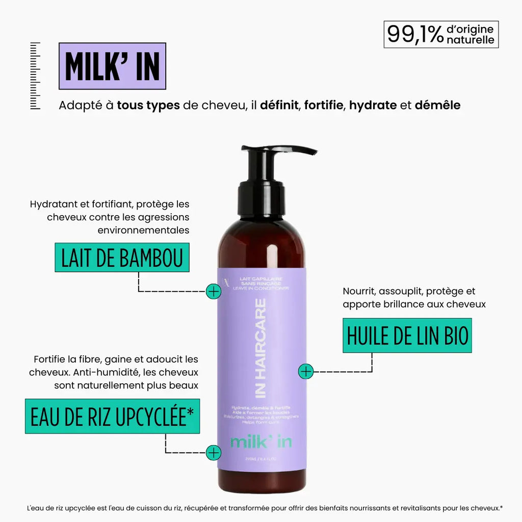 INHAIRCARE -Leave-in : Milk’ In- définit les boucles, hydrate et fortifie - 250ML INHAIRCARE