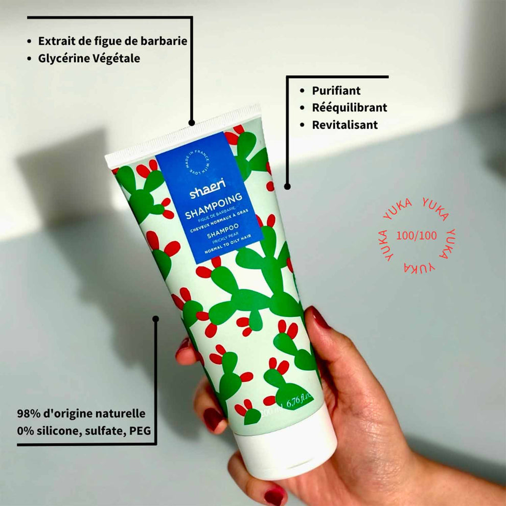 SHAERI-Shampoing Purifiant à la figue de barbarie - Cheveux à tendance grasse 93/100. Note Yuka🥕200ML