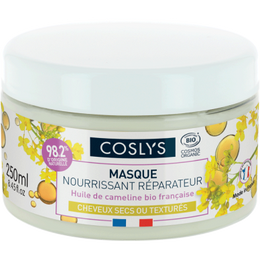COSLYS -Masque nourrissant 
Enrichi en huile de cameline bio française
Idéal pour les cheveux secs ou texturés
Nourrit et hydrate jusqu'aux pointes
Révèle les boucles
Parfum 100 % d'origine naturelle 86/100 Note Yuka🥕250ML
