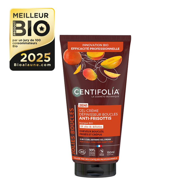 CENTIFOLIA-GEL CRÈME DÉFINISSEUR BOUCLES 2EN1 -2xplus de définition et 2x moins de frisottis
INNOVATION BIO
Dessine, gaine, protège et fixe
Leave-in 2en1 du 2B au 4C
Parfum 100% naturel 
Cheveux, boucles, frisés & crépus 86/100 Note Yuka🥕150 ML