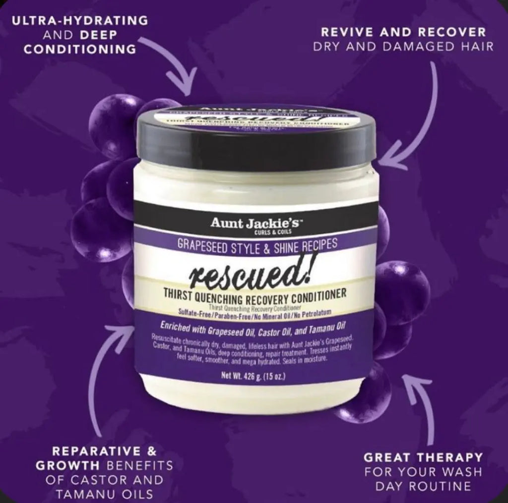 AUNT JACKIE’S-RESCUED , Après-shampooing réparateur et désaltérant, Pour les boucles, les et les ondulations naturelles, 426g Aunt Jackie's