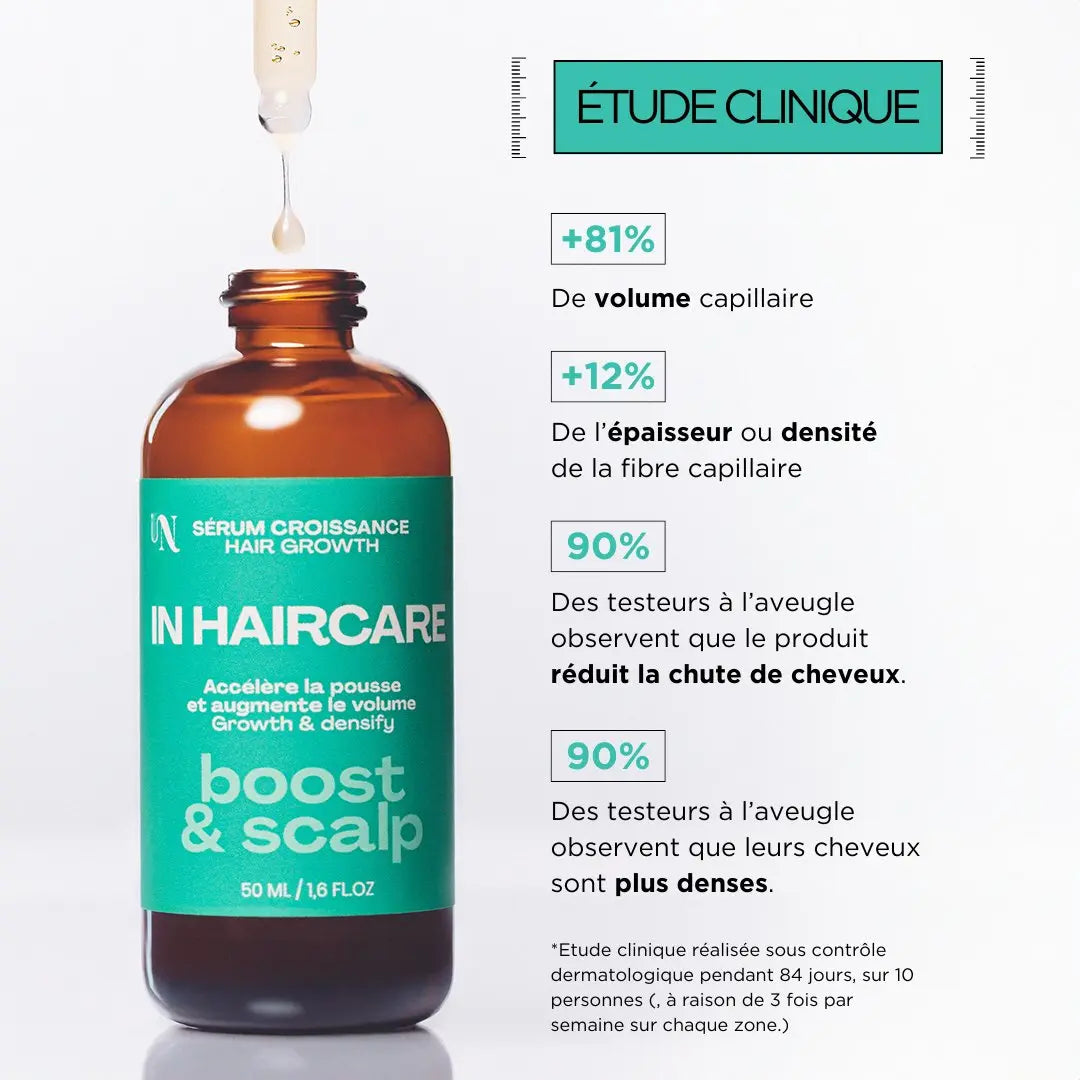 INHAIRCARE -Sérum Boost & Scalp 
Ce concentré révèle la force de vos cheveux :
Accélère la pousse des cheveux tout en les renforçant de la racine aux pointes
Détoxifie en profondeur le cuir et le purifie 86/100 Note Yuka🥕50ML INHAIRCARE
